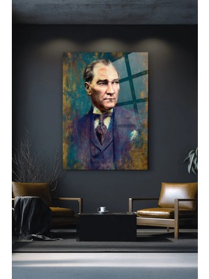 Ahsen resim çerçeve Atatürk - Renkli Görüntü Dikey Duvar Dekoratif Cam Tablo