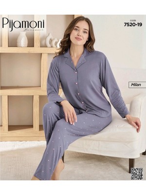 Pijamoni Önü Düğmeli Milan Kumaş Pijama Takımı