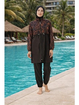 Tesmay Hızlı Kuruyan Paraşüt Kumaş Önden Fermuarlı Kadın Tesettür Mayo 22201