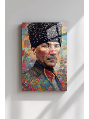 Ahsen resim çerçeve Atatürk - Renkli Görüntü Dikey Duvar Dekoratif Cam Tablo