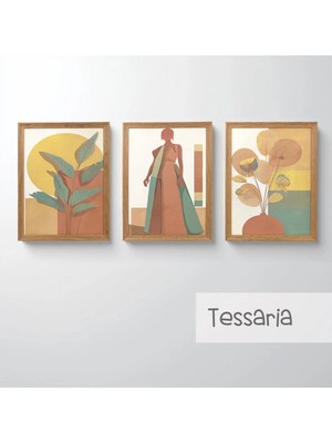 Ahsen resim çerçeve Çerçeveli 3'lü Tablo Set - Duvar Dekoru Soyut Tabloları - Tessaria