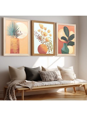 Ahsen resim çerçeve Çerçeveli 3'lü Tablo Set - Duvar Dekoru Soyut Tabloları - Veloura