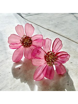 ALS Tasarım Dünyası Kadın Pembe Renk Akrilik Model  Çiçek Küpe En:5 Boy:5 cm