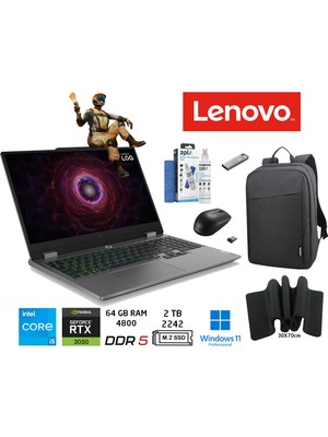 Lenovo loq 15IAX9 83GS00PDTR Intel Core I5-12600HX 64GB 2tb SSD RTX3050-6GB 15.6" IPS W11 Pro+Duddi Çanta+Mouse+Mousepad+Usbbellek+Temizlikkit