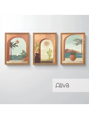 Ahsen resim çerçeve Çerçeveli 3'lü Tablo Set - Duvar Dekoru Soyut Tabloları - Aliva