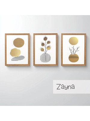 Ahsen resim çerçeve Çerçeveli 3'lü Tablo Set - Duvar Dekoru Soyut Tabloları - Zayna
