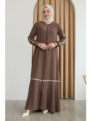 inStyle Hazel Şerit Desen Ribanalı Kahverengi Ferace