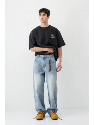 Vamos Kısa Kollu Boxy Fit Baskılı Tişört Siyah