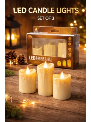 Allians 3’lü LED Mum Seti, Alev Efekti, Dekoratif Elektronik Masa Lambası