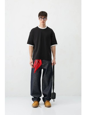 Vamos Kısa Kollu Oversize Cepli Tişört Siyah