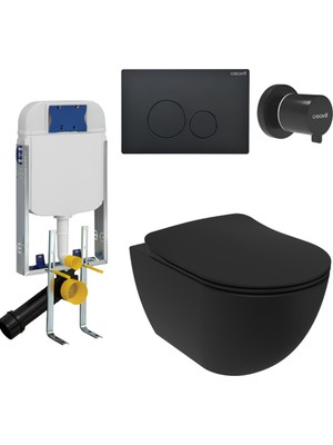 Creavit Free Kanalsız Kömür Karası Asma Klozet Set FE322, Creavit Kömür Karası Terra Gömme Rezervuar Seti