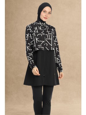 inStyle Çizgi Bolerolu 4 Parçalı Siyah Tesettür Mayo 6200A