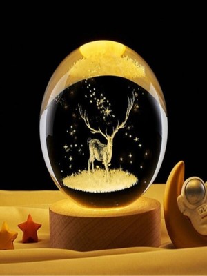 Allians Renk Değiştiren Geyik Temalı Altlıklı Kristal Küre Gece Lambası
