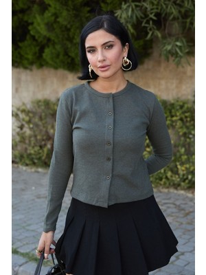 inStyle Basic Düğmeli Haki Waffle Hırka