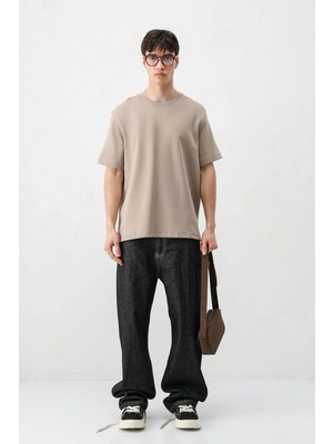 Vamos Kısa Kollu Boxy Fit Tişört Vizon