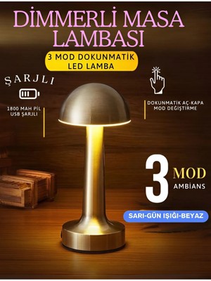 Allians Dokunmatik Retro Abajur, Şarjlı Masa ve Gece Lambası, LED Oda Aydınlatma