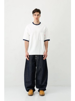 Vamos Kısa Kollu Oversize Cepli Tişört Ekru