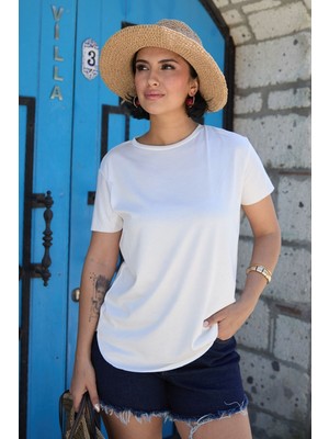 inStyle Düz Basic Tişört Beyaz