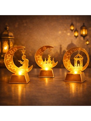 Allians Ramazan Temalı LED Masa Lambası Seti, Ay Yıldız Figürlü, Pilli, Dekoratif