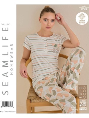 Royam Seamlife Kadın Lüx Extra Yumuşak %100 Pamuk Viskon Kısa Kollu Pijama Takımı