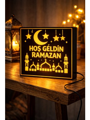 Allians Ramazan Temalı LED Masa Lambası, Dekoratif Pleksi Işık, Kablolu Hediye