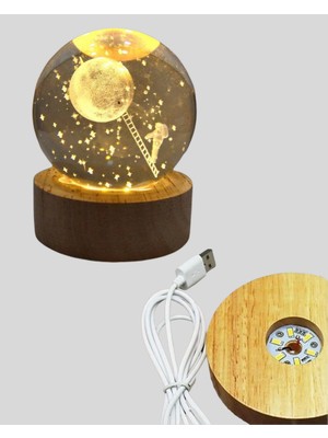Zero Land Hnrlishp  Işlemeli 3D Astronot Kristal Küre LED Işıklı Uzay Temalı Gece Lambası