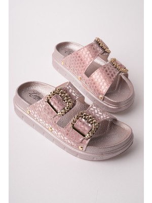 Muggo Glitza Parlak Dokulu Çift Tokalı Günlük Kadın Terlik