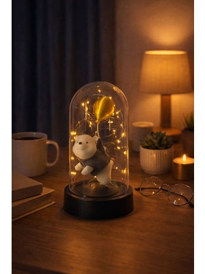 Allians Balonlu Ayıcık Figürlü Peri LED Dekor Işık, Romantik Hediye ve Dekorasyon