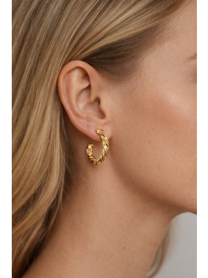Xuping Jewelry Kadın Gold Renk Burgu Dokulu Ikonik Twist Halka Bijuteri Küpe
