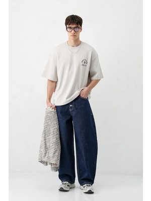 Vamos Kısa Kollu Boxy Fit Baskılı Tişört Ice Grı