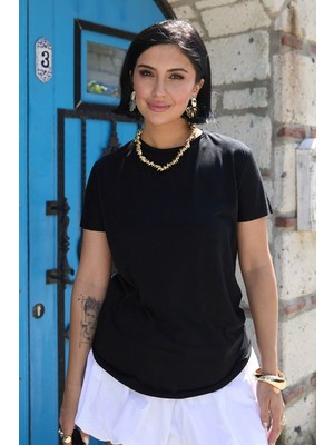 inStyle Düz Basic Tişört Siyah