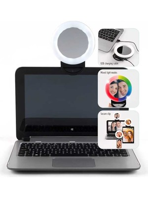 Allians Rgb Renkli Aynalı Şarjlı Klipsli LED Selfie Işığı