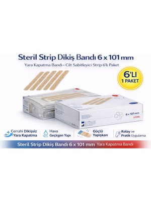 urfakent bilişim ve medya danışmanlık Steril Strip Dikiş Bandı 6 x 101 mm Yara Kapatma Bandı Cilt Sabitleyici Strip 6’lı 1 Paket
