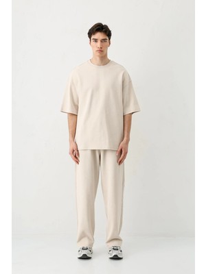 Vamos Kısa Kollu Yıkamalı Oversize Tişört Taş