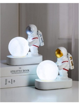 Allians Beyaz Astronot Ay Işığı Gece Lambası, Rahatlatıcı ve Şık Başucu Aydınlatması