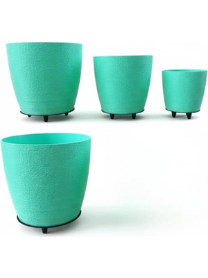 Ucuz Tekno 4’lü 3D Modern Yeşil Vazo Seti Dekoratif Ayaklı Saksı Takımı