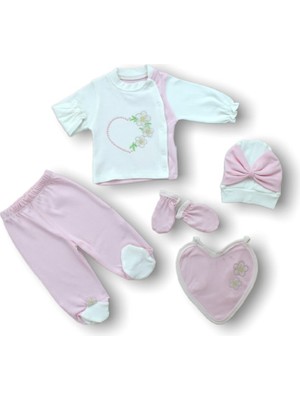 urfakent bilişim ve medya danışmanlık Baharın Çiçekli Kalbi Nakışlı %100 Cotton Antibakteriyel 5li Zıbın Takımı Hastane Çıkışı