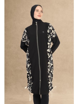 inStyle Karışık Desen Kapalı 4 Parça Siyah Tesettür Mayo 6219A