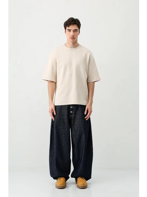 Vamos Kısa Kollu Boxy Fit Tişört Taş