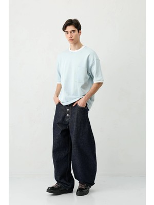 Vamos Kısa Kollu Oversize Cepli Tişört Bebe Mavi