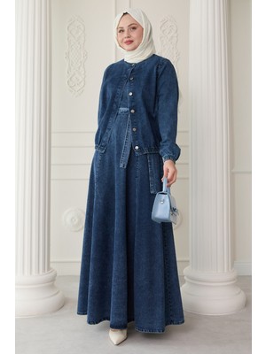 inStyle Beli Lastik Ceketli Mavi Kot Takım