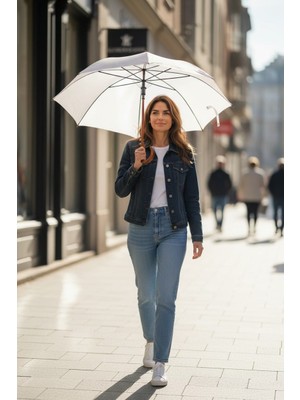 Rubenis Beyaz Baston Şemsiye Orjinal Ahşap Sap Lüx Şemsiye