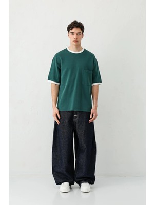 Vamos Kısa Kollu Oversize Cepli Tişört Nefti