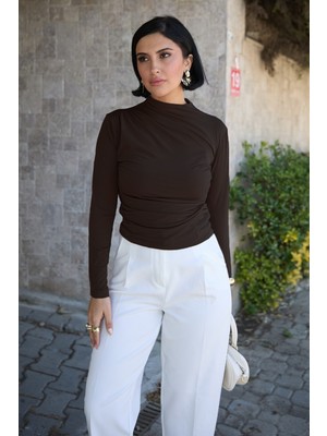 inStyle Büzgülü Acı Kahve Sandy Bluz