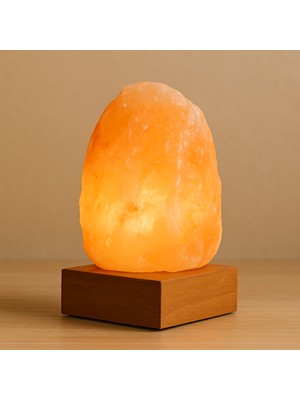 Allians Doğal Himalaya Tuz Lambası Ahşap Standlı, Şifa ve Dekoratif Işık