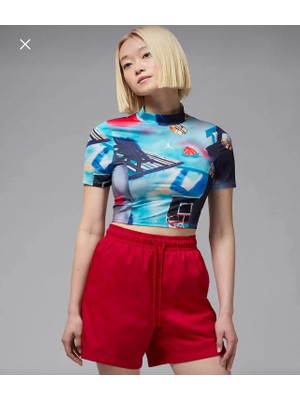 Nike Jordan Women's Printed Short-Sleeve Knit Crop Top Mavi Kadın Crop T-Shirt HJ0076-100