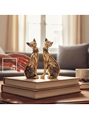 İki Yedi Konsept Mindanao Ruh Eşi Altın Kediler Dekoratif Kedi Biblo Seti Romantik Ev Ofis Masaüstü Aksesuarı Hediye