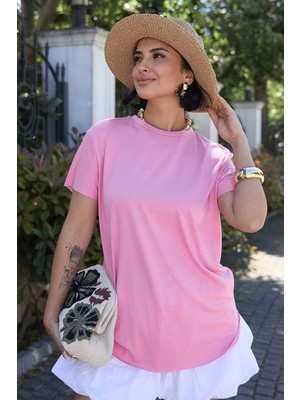 inStyle Düz Basic Tişört Pembe