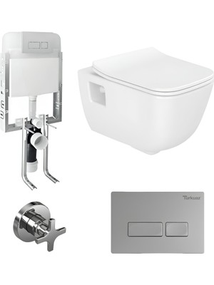 Turkuaz Aqua Kanalsız Beyaz Açık Montaj Asma Klozet SET007001, Ova Gömme Rezervuar Seti