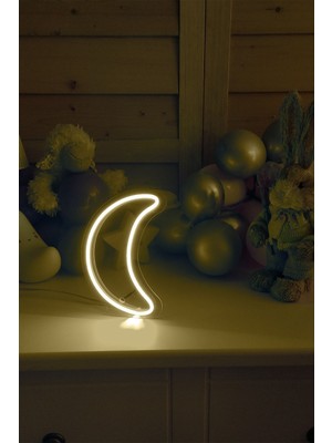 Allians Çocuk Odası Için Ay Şeklinde Neon LED Işıklı Masaüstü Dekor 13X20 cm